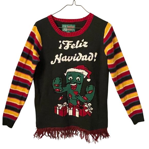 Ugly Christmas Cactus FELIZ NAVIDAD Light Up Holiday Sweater Size Small - Picture 1 of 5